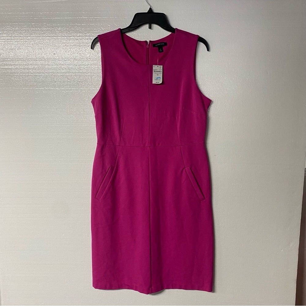 Lands End Sheath Dress Women 12 Pink Cocktail Midi Scope Neck Sleeveless Casual